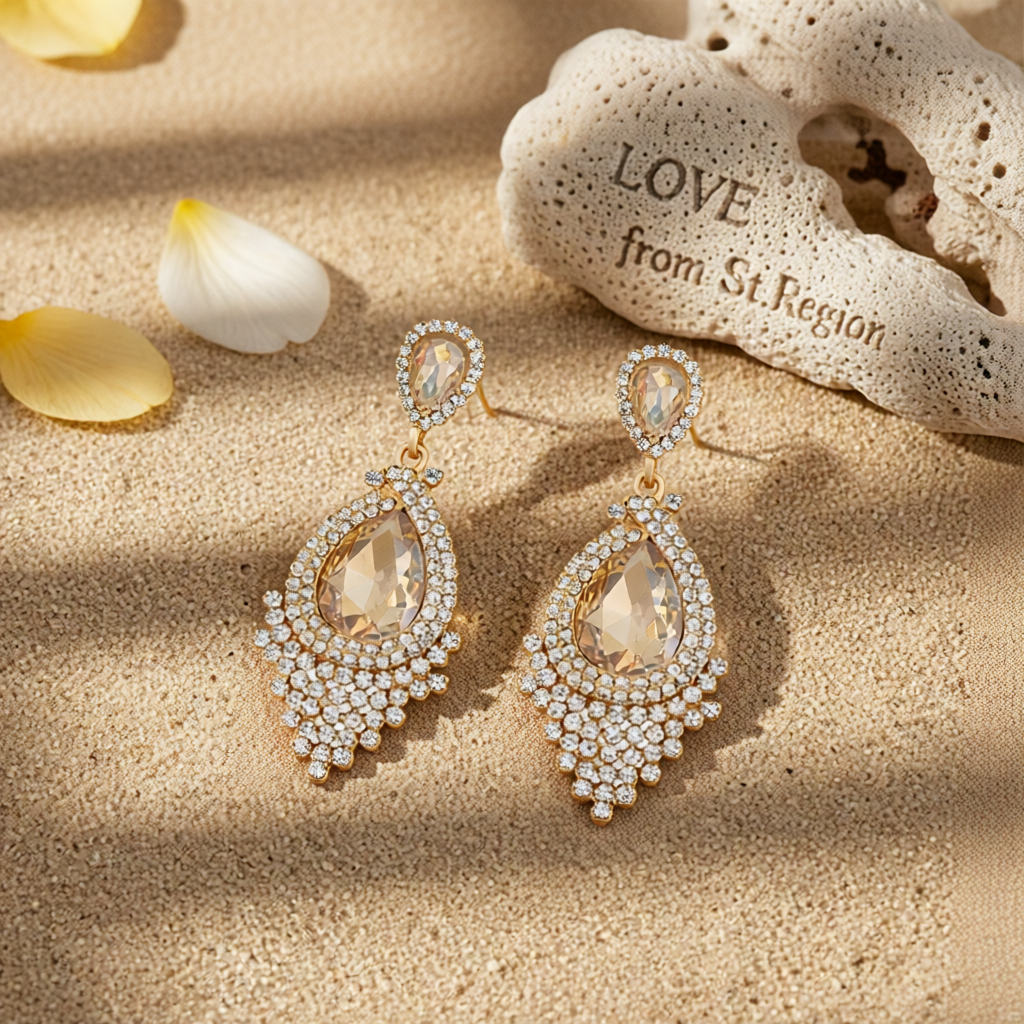 Champagne Pear Crystal & Cubic Zirconia Drop Earrings