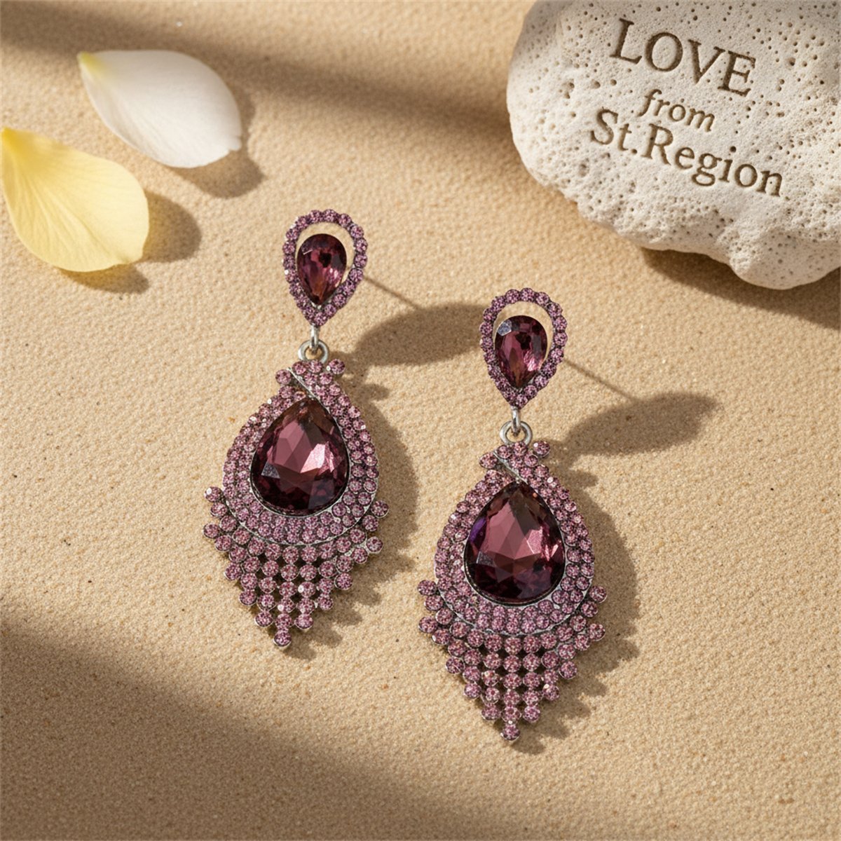 Red Pear Crystal and Cubic Zirconia Drop Earrings, drop earrings for women, elegant gift for her, lifestyle look