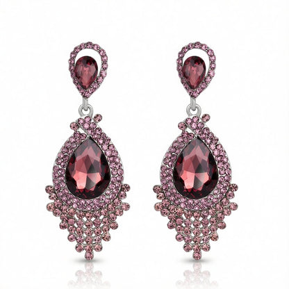 Red Pear Crystal and Cubic Zirconia Drop Earrings, drop earrings for women, elegant gift for her, side view