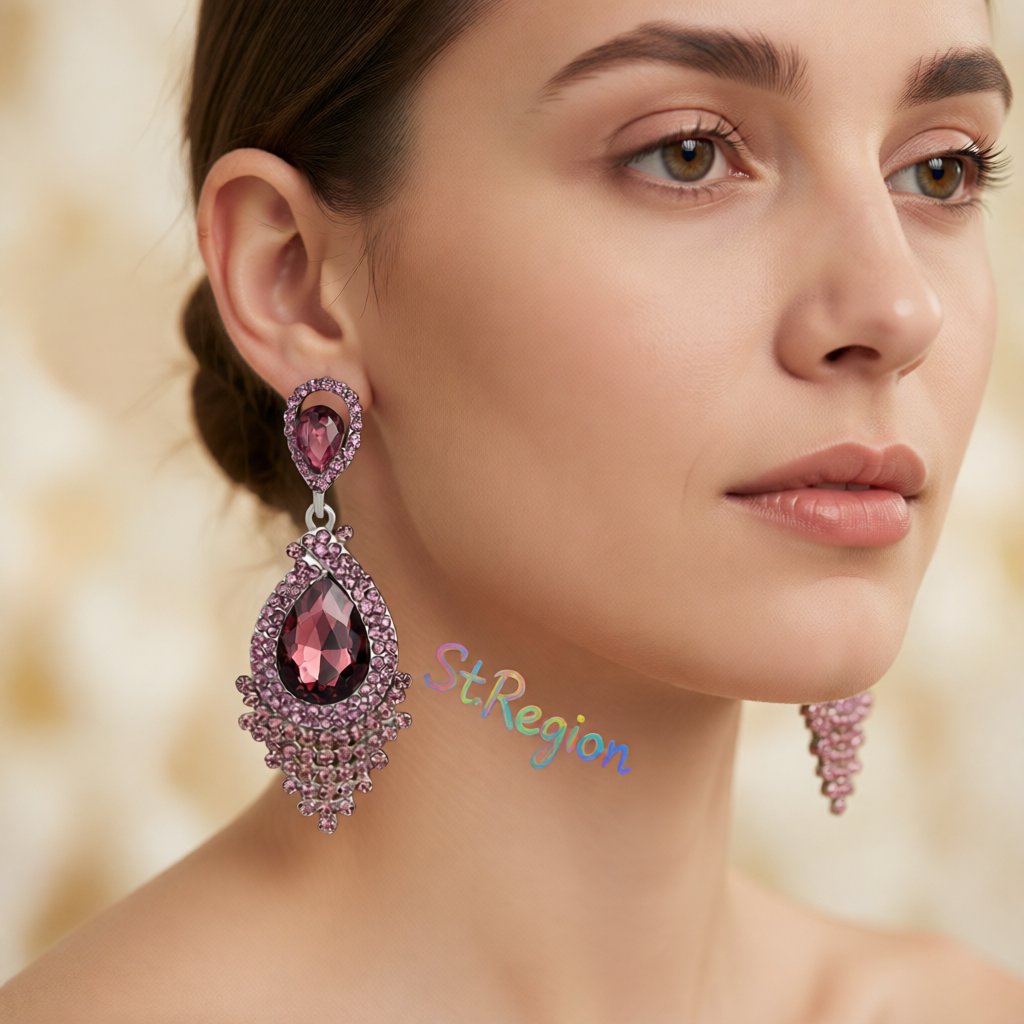 Red Pear Crystal and Cubic Zirconia Drop Earrings, drop earrings for women, elegant gift for her, styled look