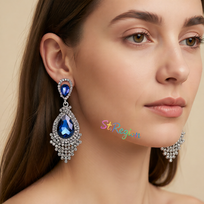 Blue Pear Crystal & Cubic Zirconia Drop Earrings