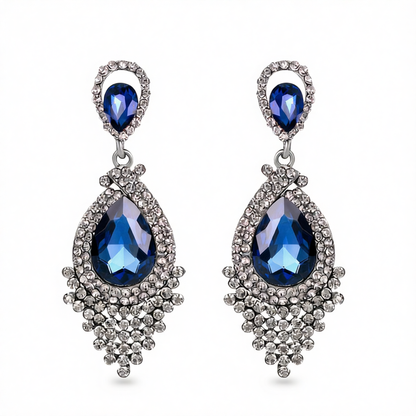 Blue Pear Crystal & Cubic Zirconia Drop Earrings