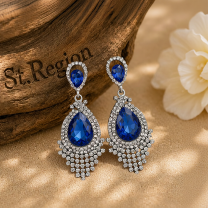 Blue Pear Crystal & Cubic Zirconia Drop Earrings