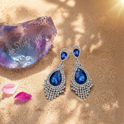 Blue Pear Crystal & Cubic Zirconia Drop Earrings