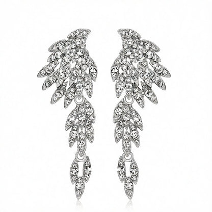 Cubic Zirconia and Silver-Plated Wings Drop Earrings, silver drop earrings for women, elegant gift for her, side view