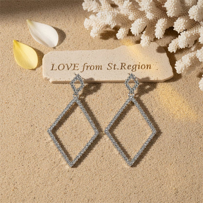Cubic Zirconia and Silver-Plated Rhombus Open Drop Earrings, silver drop earrings for women, lifestyle look
