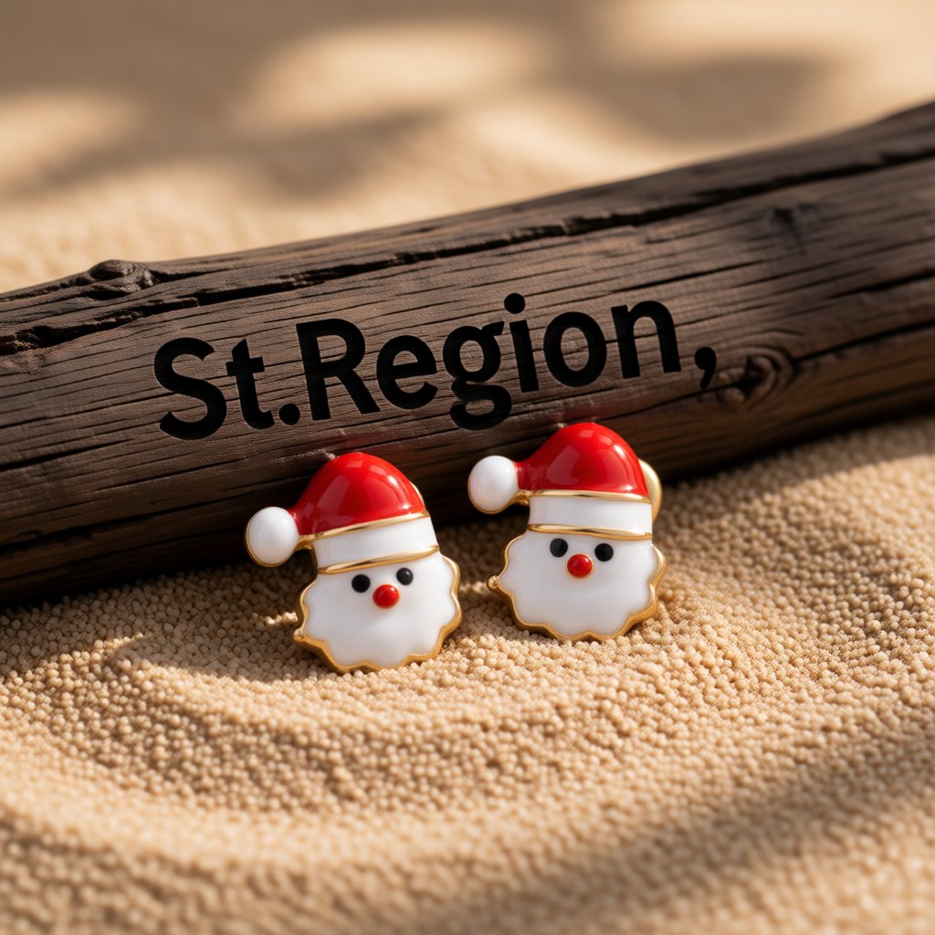 Red Enamel and 18K Gold-Plated Santa Claus Stud Earrings, cubic zirconia stud earrings for women, front view
