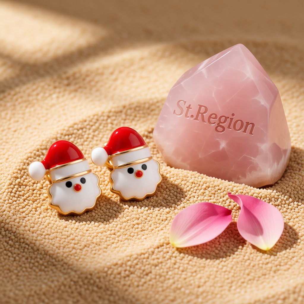Red Enamel and 18K Gold-Plated Santa Claus Stud Earrings, cubic zirconia stud earrings for women, detail close-up