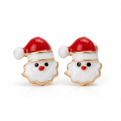 Red Enamel and 18K Gold-Plated Santa Claus Stud Earrings, cubic zirconia stud earrings for women, side view