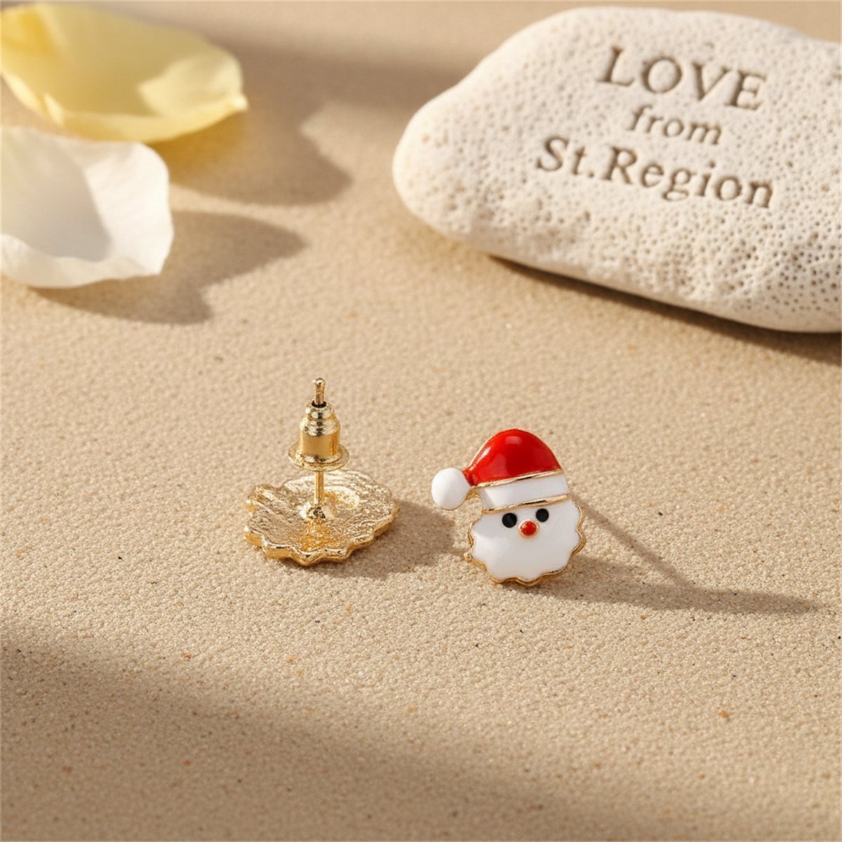 Red Enamel and 18K Gold-Plated Santa Claus Stud Earrings, cubic zirconia stud earrings for women, lifestyle look