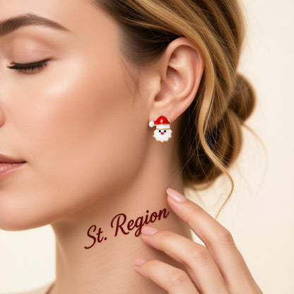 Red Enamel and 18K Gold-Plated Santa Claus Stud Earrings, cubic zirconia stud earrings for women, styled look