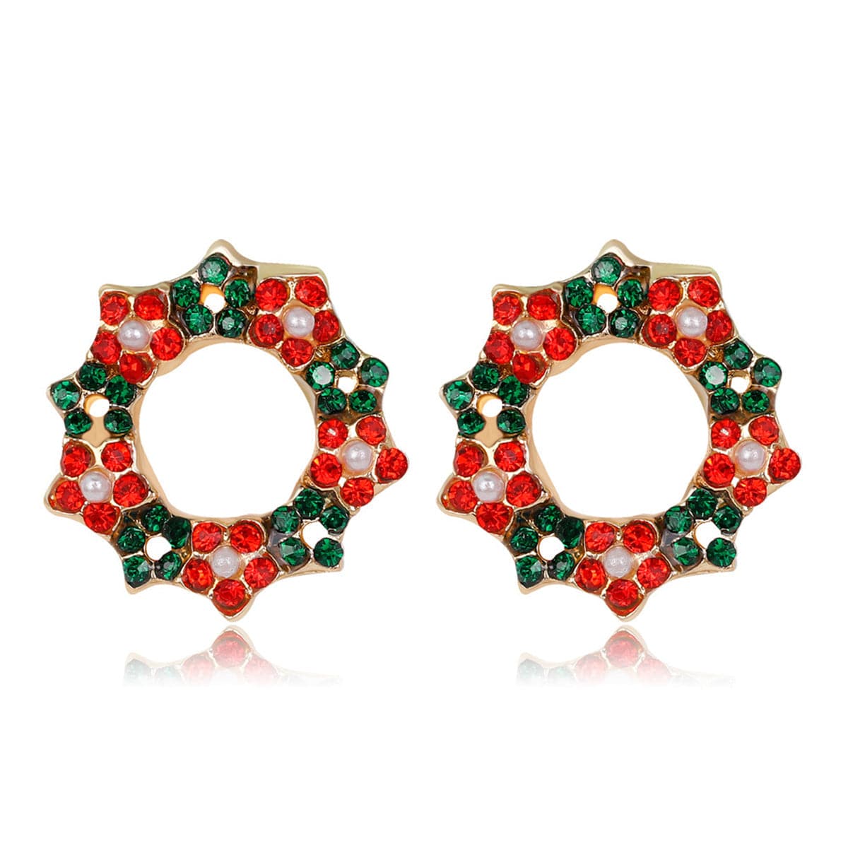 Cubic Zirconia and 18K Gold-Plated Wreath Stud Earrings, gold stud earrings for women, dainty minimalist design, side view
