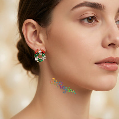 Cubic Zirconia and Enamel 18K Gold-Plated Wreath With Bow Stud Earrings, gold stud earrings for women, styled look