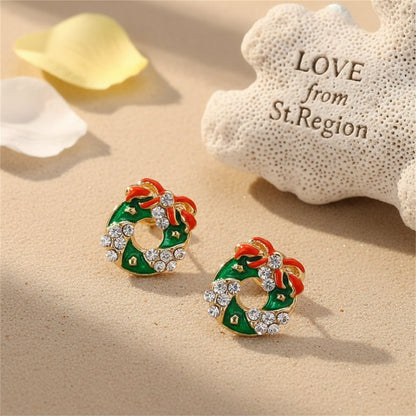 Cubic Zirconia and Enamel 18K Gold-Plated Wreath With Bow Stud Earrings, gold stud earrings for women, lifestyle look