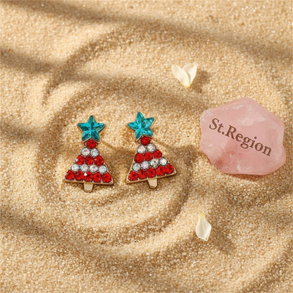 Crystal and Red Cubic Zirconia Christmas Tree and Star Stud Earrings, stud earrings for women, detail close-up