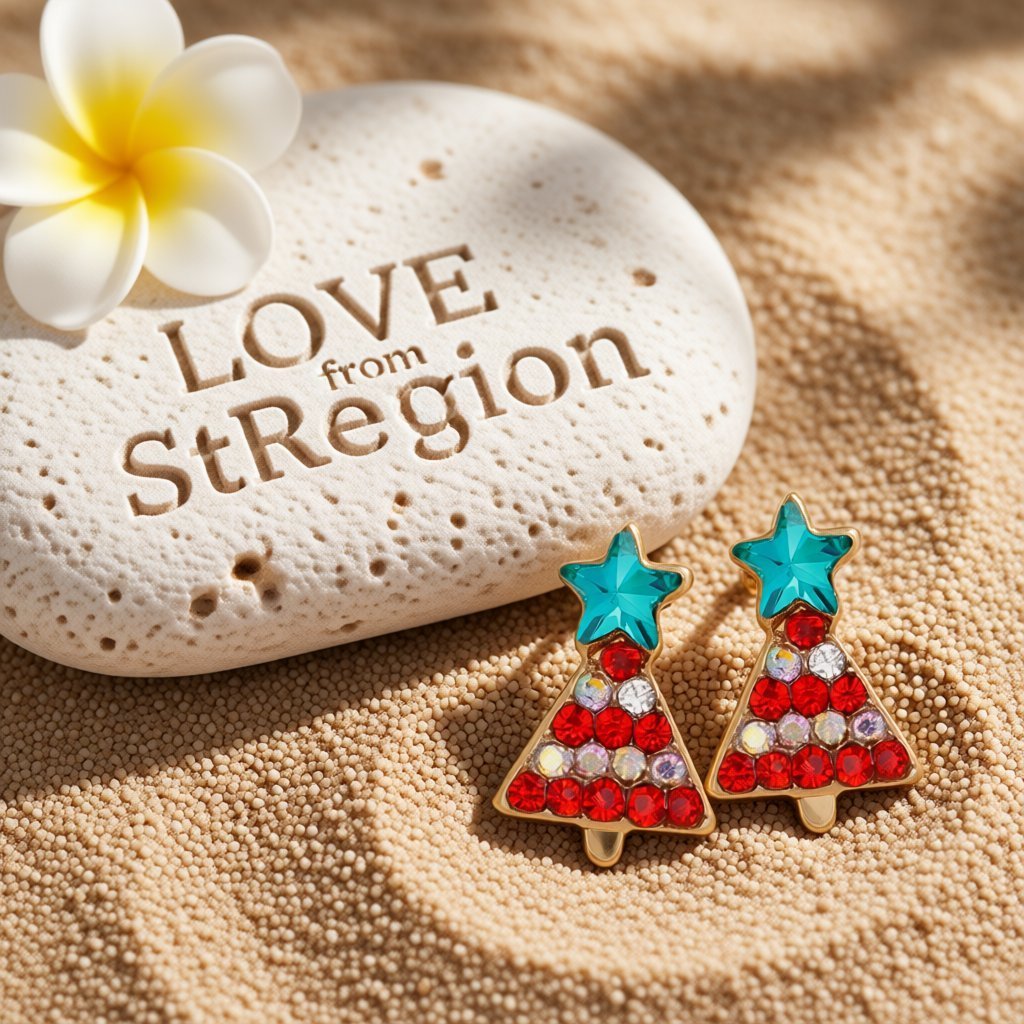 Crystal and Red Cubic Zirconia Christmas Tree and Star Stud Earrings, stud earrings for women, lifestyle look