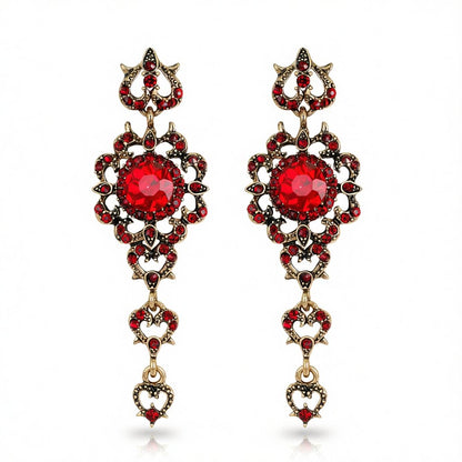 Red Crystal and Cubic Zirconia Flower Heart Drop Earrings, drop earrings for women, everyday style, side view