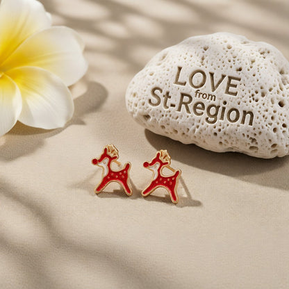 Cubic Zirconia and Enamel 18K Gold-Plated Red Nose Reindeer Stud Earrings, gold stud earrings for women, lifestyle look