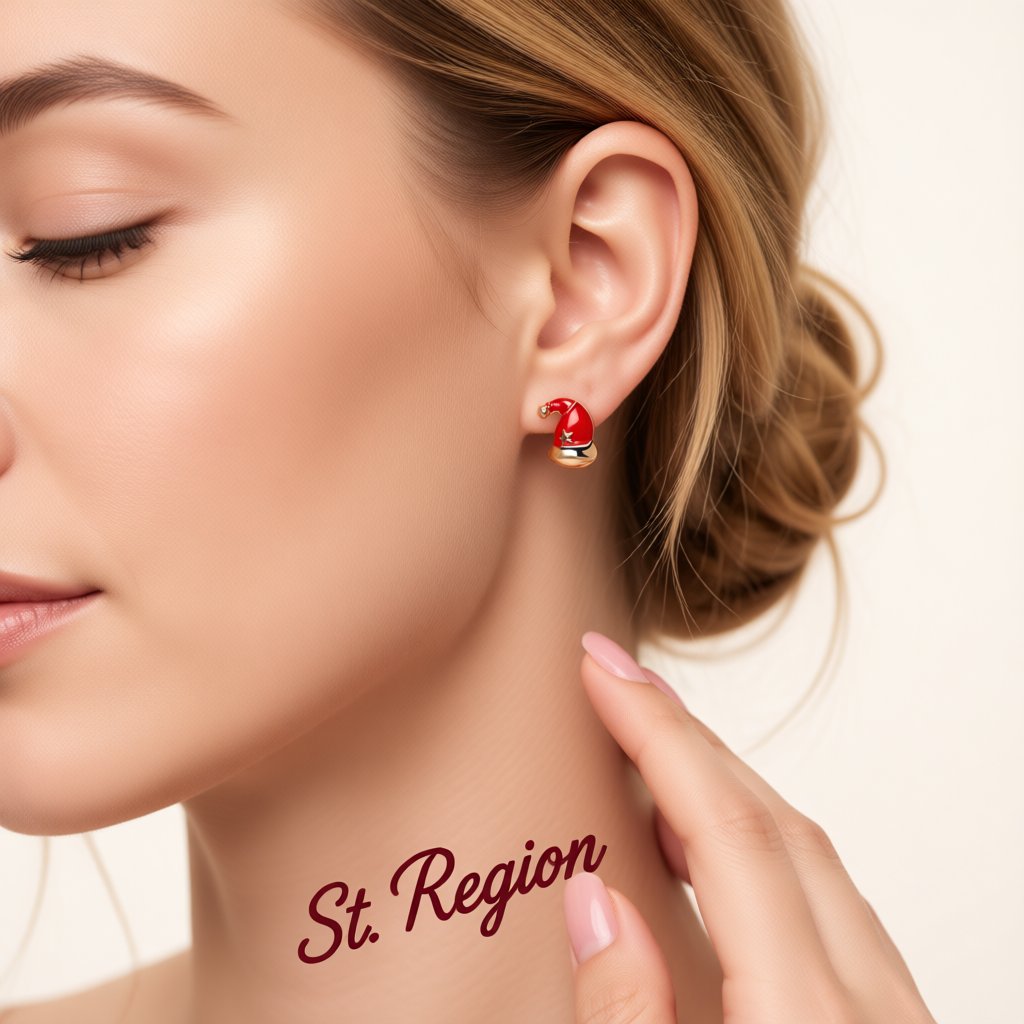 Red Enamel and 18K Gold-Plated Slouchy Santa Hat Stud Earrings, cubic zirconia stud earrings for women, styled look