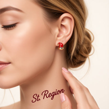 Red Enamel and 18K Gold-Plated Slouchy Santa Hat Stud Earrings, cubic zirconia stud earrings for women, styled look