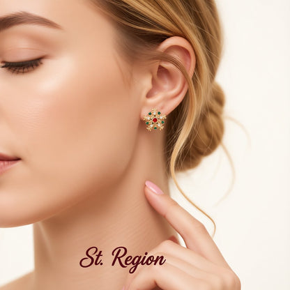 Cubic Zirconia and 18K Gold-Plated Snowflake Stud Earrings, gold stud earrings for women, botanical inspired, styled look
