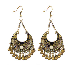 Beige Enamel & 18K Gold-Plated Ball-Detail Crescent Moon Drop Earrings