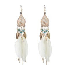 Beige Feather & 18K Gold-Plated Feather Drop Earrings