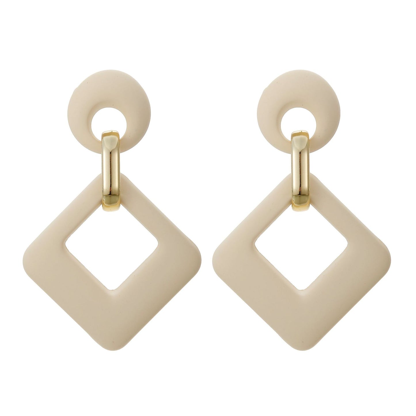Beige Enamel & 18K Gold-Plated Open Rhombus Drop Earrings