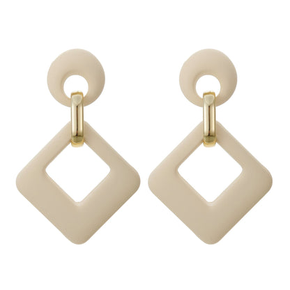 Beige Enamel & 18K Gold-Plated Open Rhombus Drop Earrings