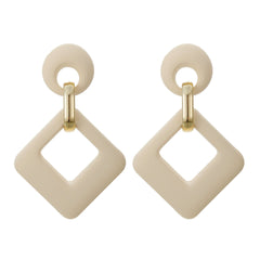 Beige Enamel & 18K Gold-Plated Open Rhombus Drop Earrings