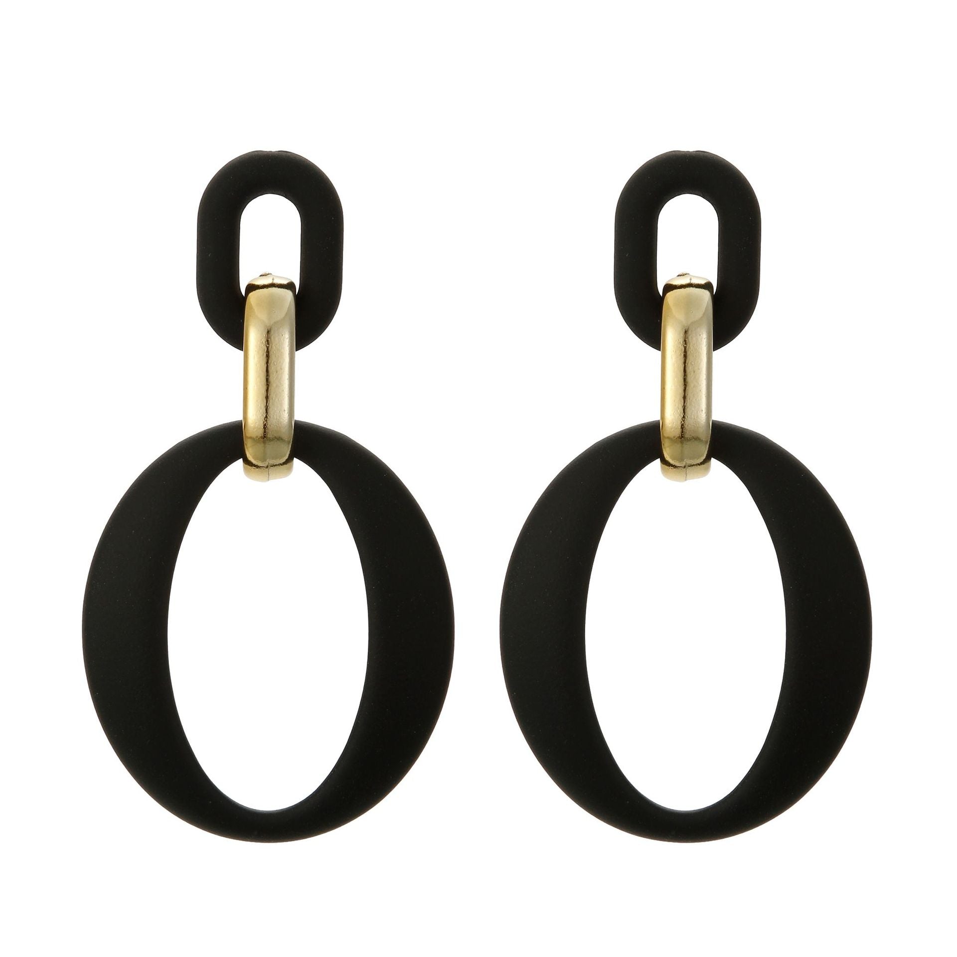 Black Enamel & 18K Gold-Plated Openwork Oval Drop Earrings