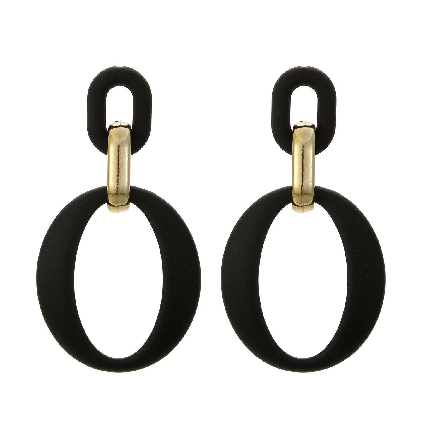 Black Enamel & 18K Gold-Plated Openwork Oval Drop Earrings