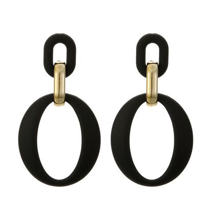 Black Enamel & 18K Gold-Plated Openwork Oval Drop Earrings