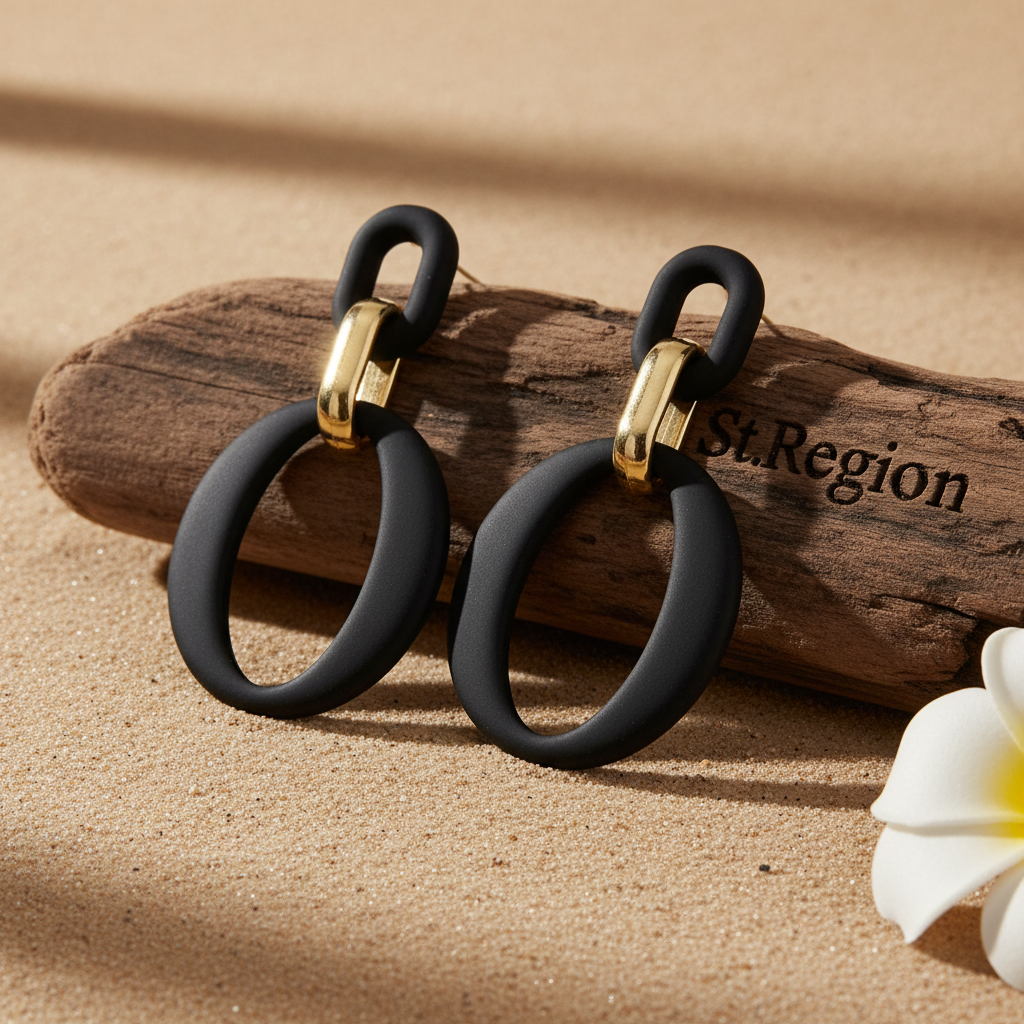 Black Enamel & 18K Gold-Plated Openwork Oval Drop Earrings - Street Region