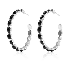 Black Resin & Silver-Plated Oval-Cut Hoop Earrings
