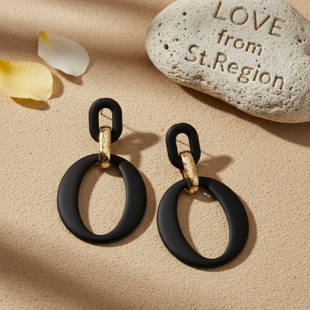 Black Enamel & 18K Gold-Plated Openwork Oval Drop Earrings - Street Region