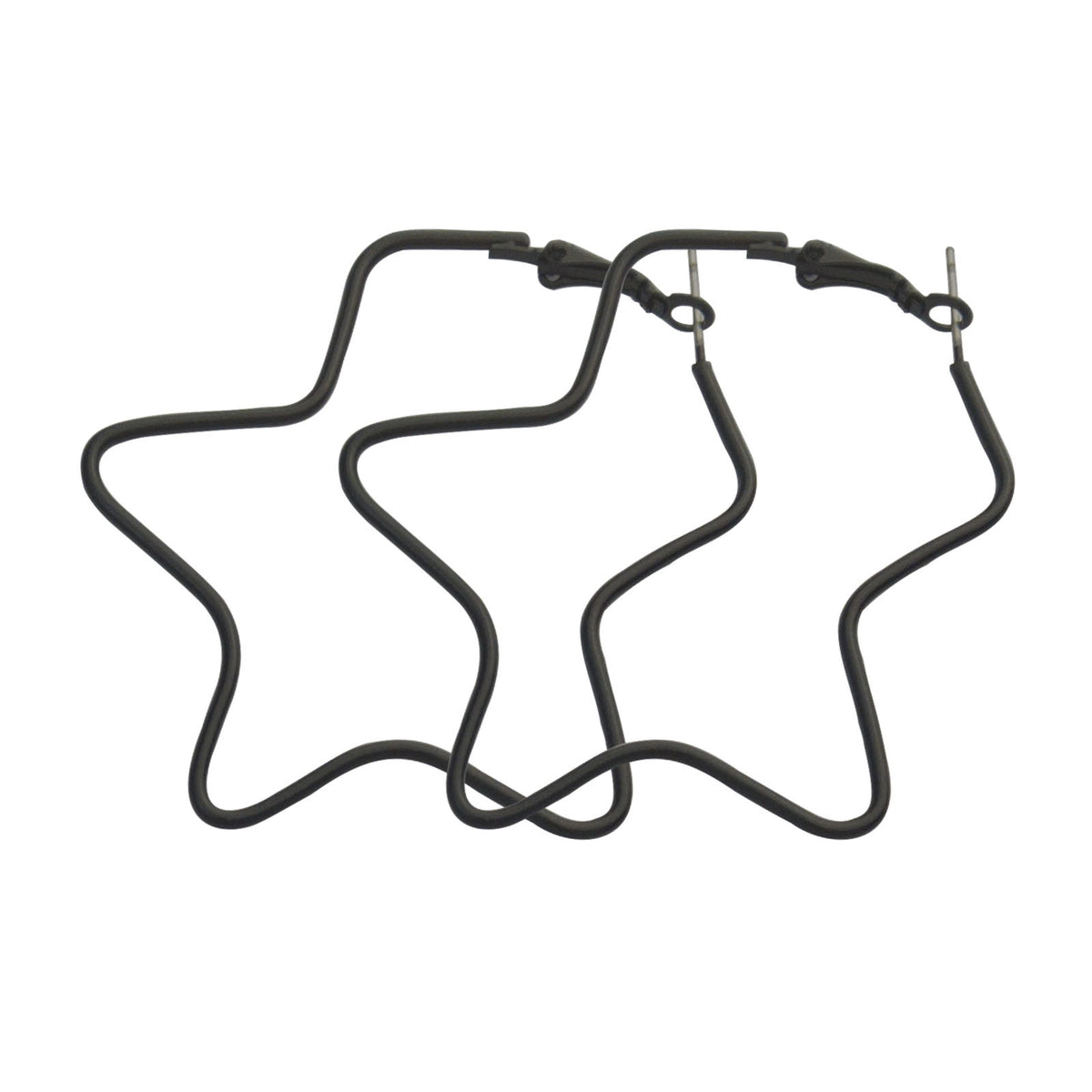 Black Enamel and Silver-Plated Star Hoop Earrings, silver hoop earrings for women, everyday style, front view