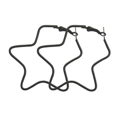 Black Enamel & Silver-Plated Star Hoop Earrings
