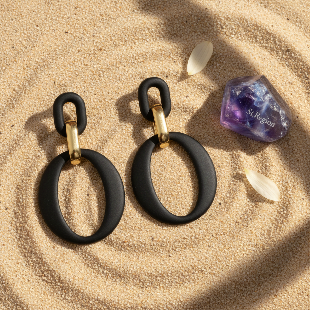 Black Enamel & 18K Gold-Plated Openwork Oval Drop Earrings - Street Region
