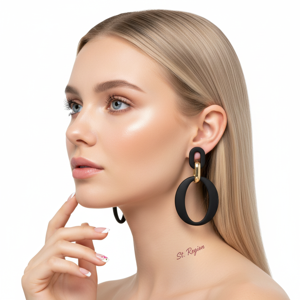 Black Enamel & 18K Gold-Plated Openwork Oval Drop Earrings - Street Region