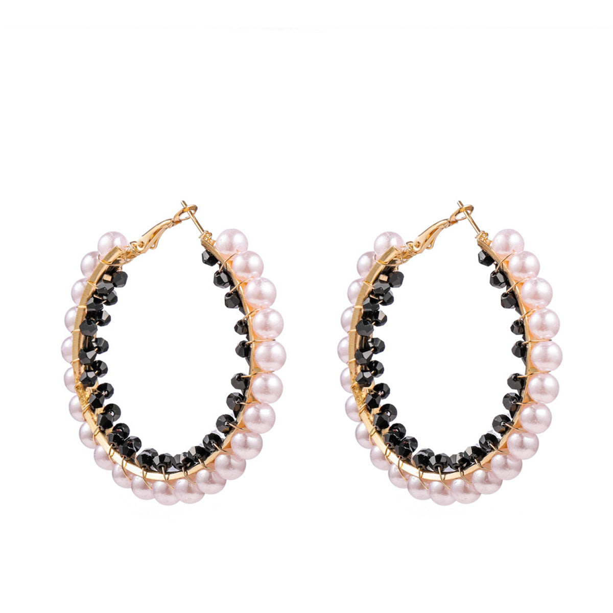 Black Acrylic & Pearl 18K Gold-Plated Hoop Earrings