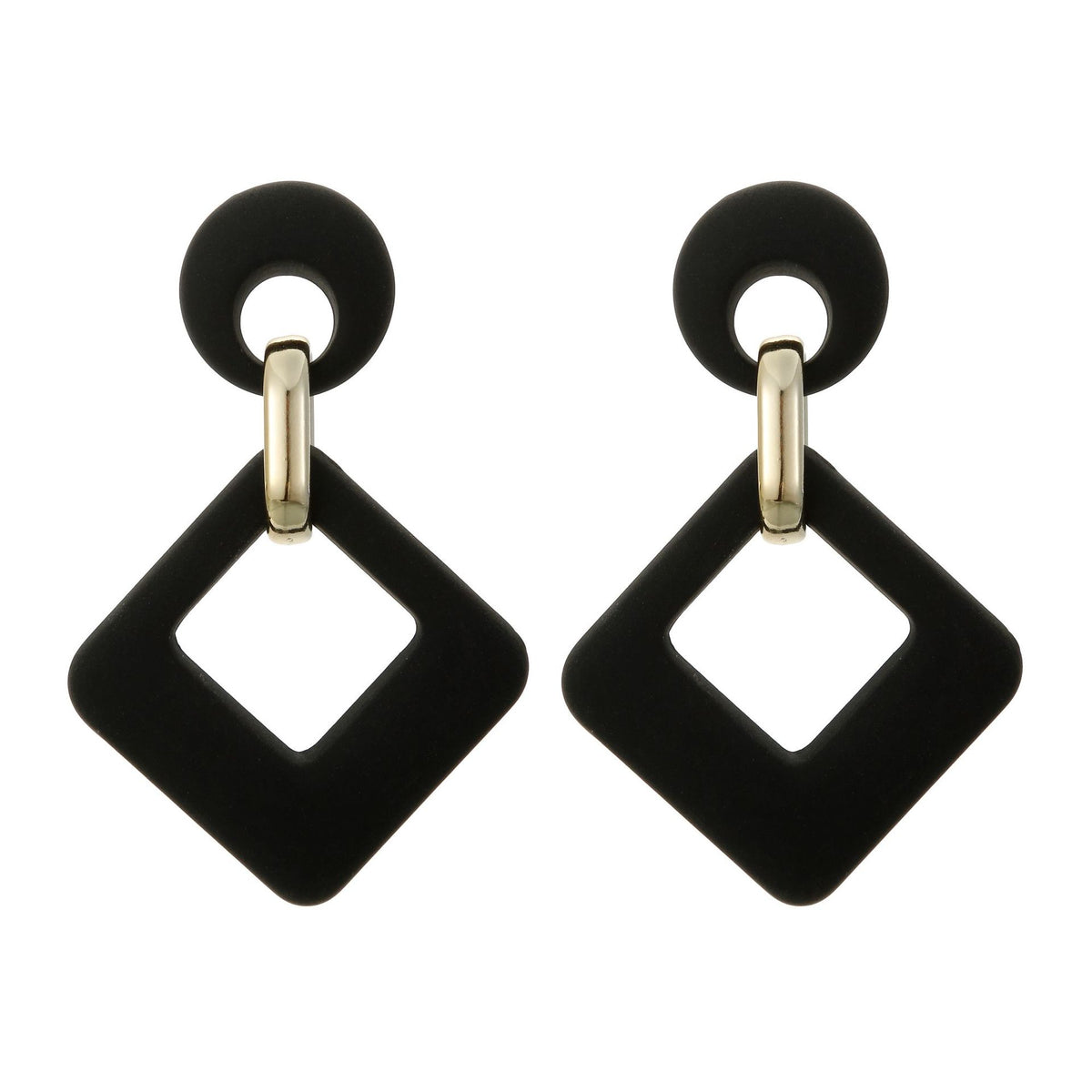 Black Enamel & 18K Gold-Plated Open Rhombus Drop Earrings