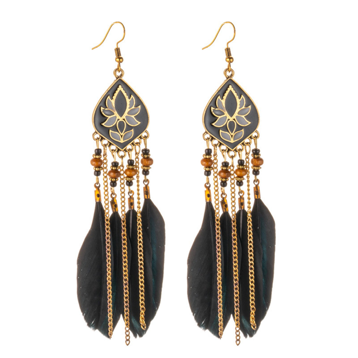 Black Feather & Resin Drop Earrings