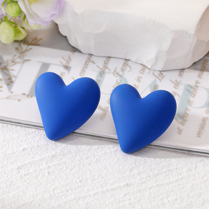 Blue Acrylic and Silve-Plated Heart Stud Earrings, stud earrings for women, dainty minimalist design, detail close-up