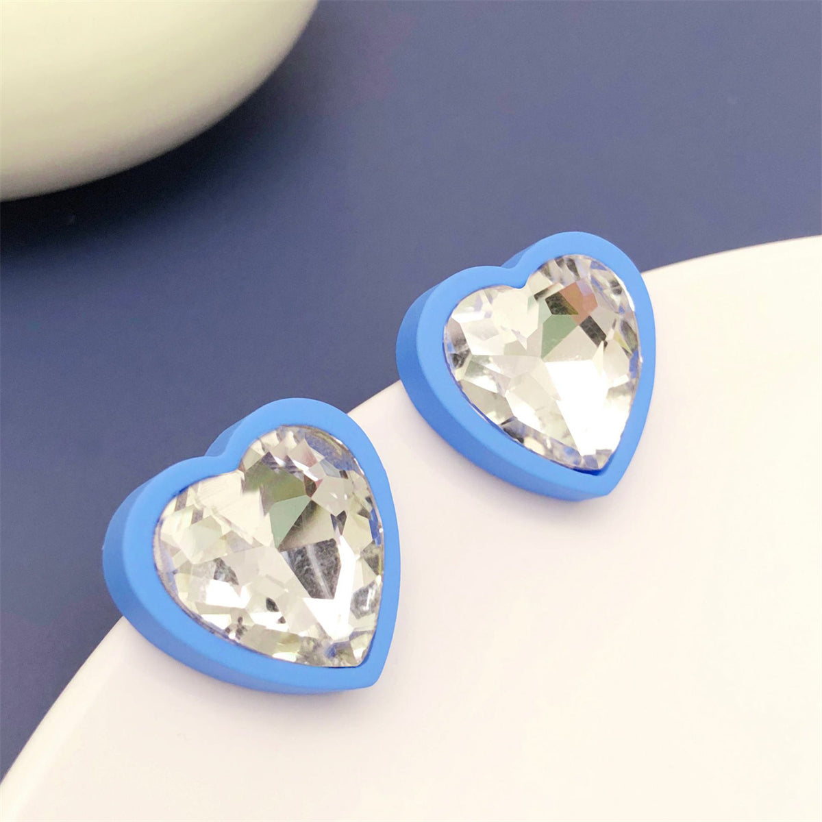 Blue & Crystal Heart Stud Earrings