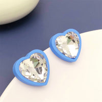 Blue & Crystal Heart Stud Earrings