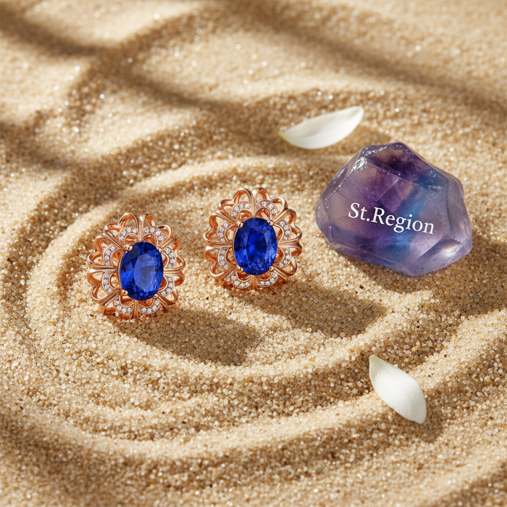 Blue Crystal & Cubic Zirconia 18K Rose Gold-Plated Floral Stud Earrings - Street Region