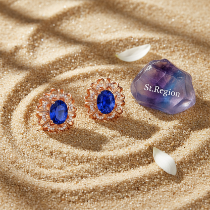 Blue Crystal & Cubic Zirconia 18K Rose Gold-Plated Floral Stud Earrings - Street Region