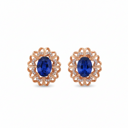 Blue Crystal & Cubic Zirconia 18K Rose Gold-Plated Floral Stud Earrings - Street Region