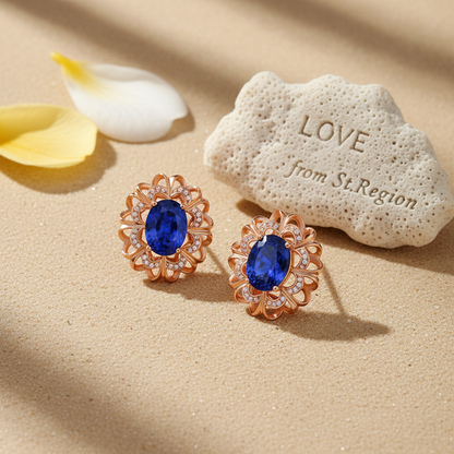 Blue Crystal & Cubic Zirconia 18K Rose Gold-Plated Floral Stud Earrings - Street Region